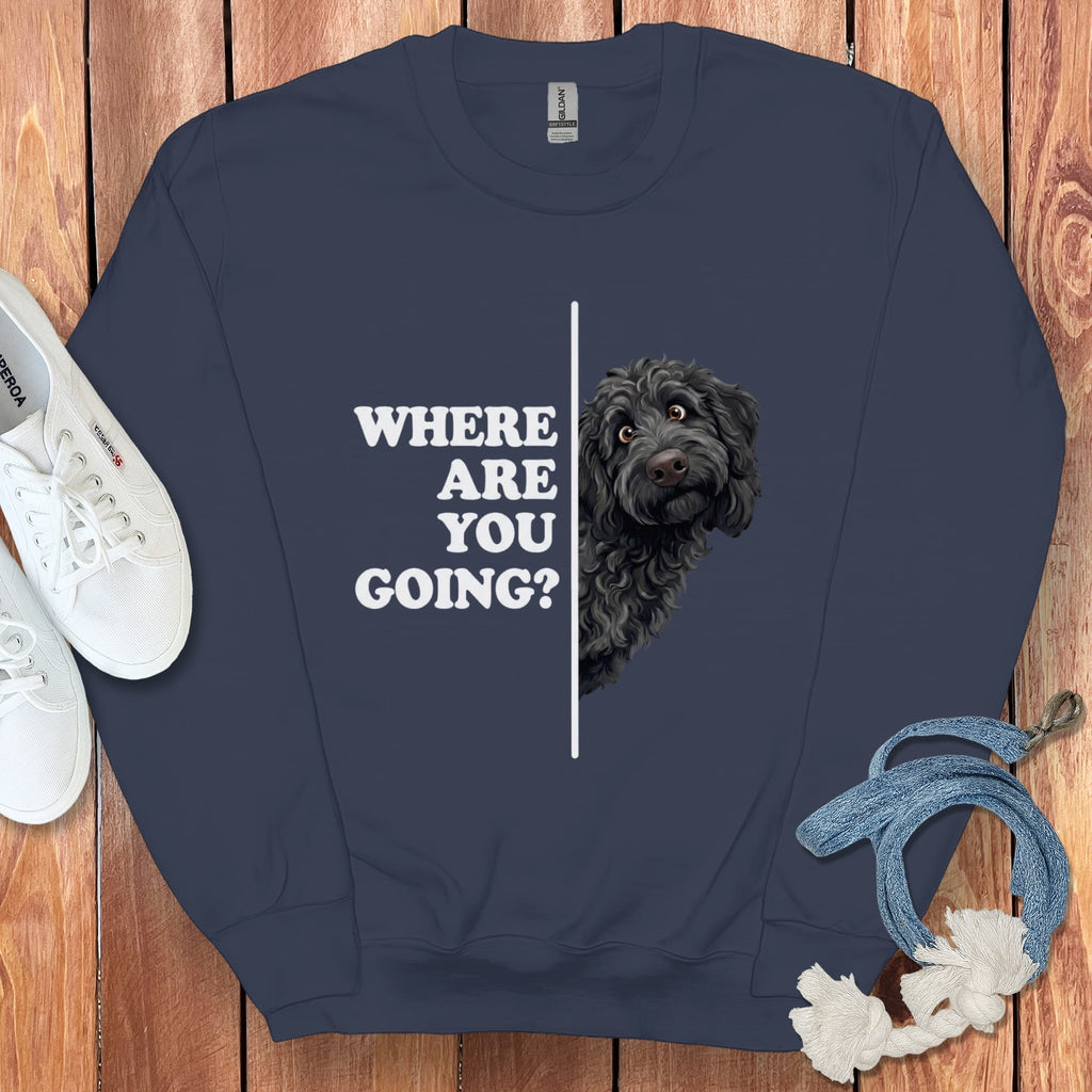 Where Going Black Goldendoodle Sweatshirt in Navy / S by Puppy Jo