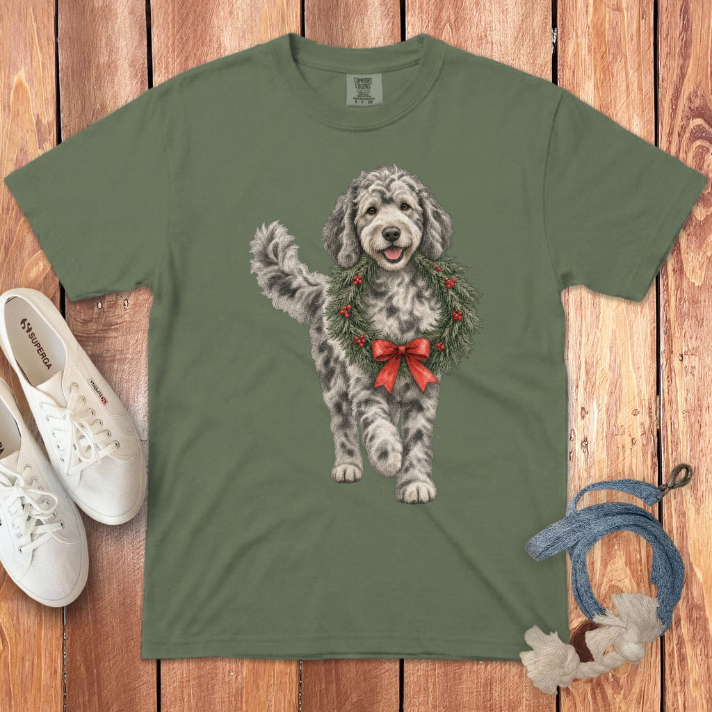Merle Goldendoodle Wreath Signature T-Shirt in Moss / S by Puppy Jo