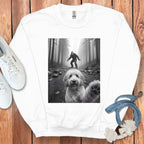 Bigfoot and Dog in Forest Funny Artwork Sweatshirt