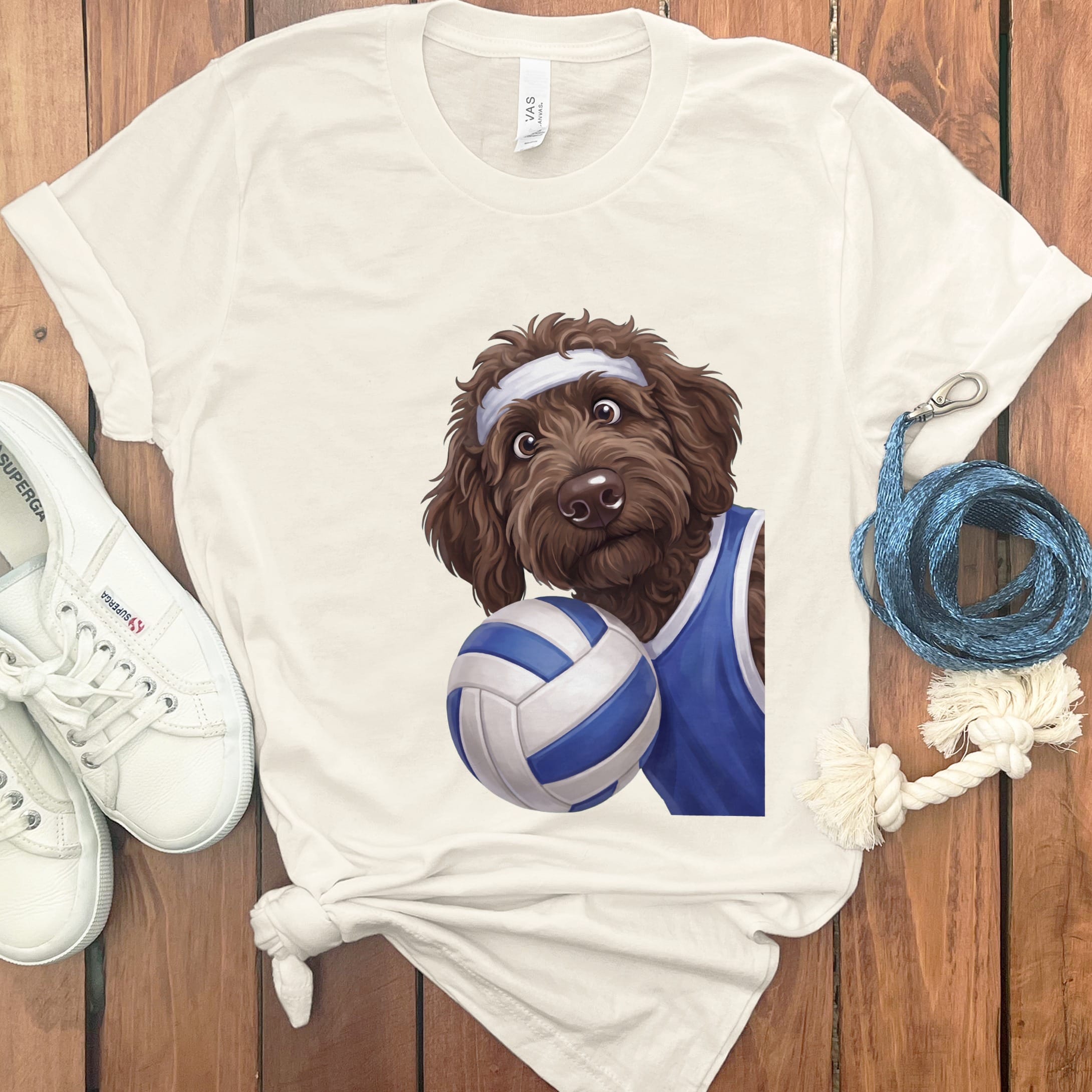 Chocolate Goldendoodle Volleyball Player T-Shirt in Natural / S by Puppy Jo