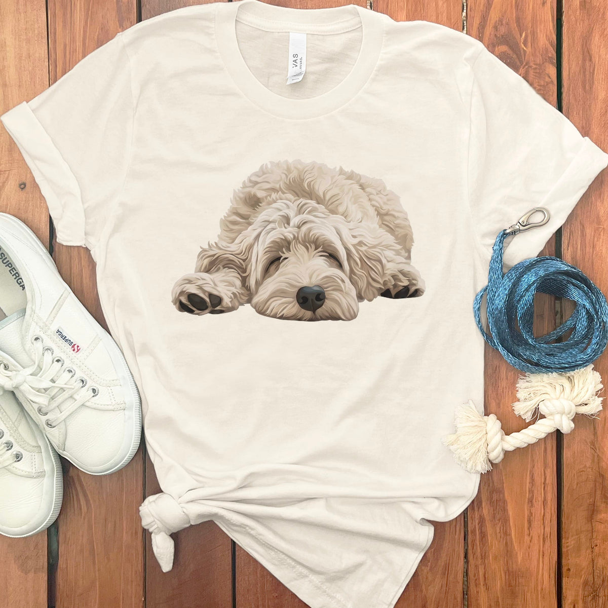 Cream Goldendoodle Snoozing T-Shirt in Natural / S by Puppy Jo