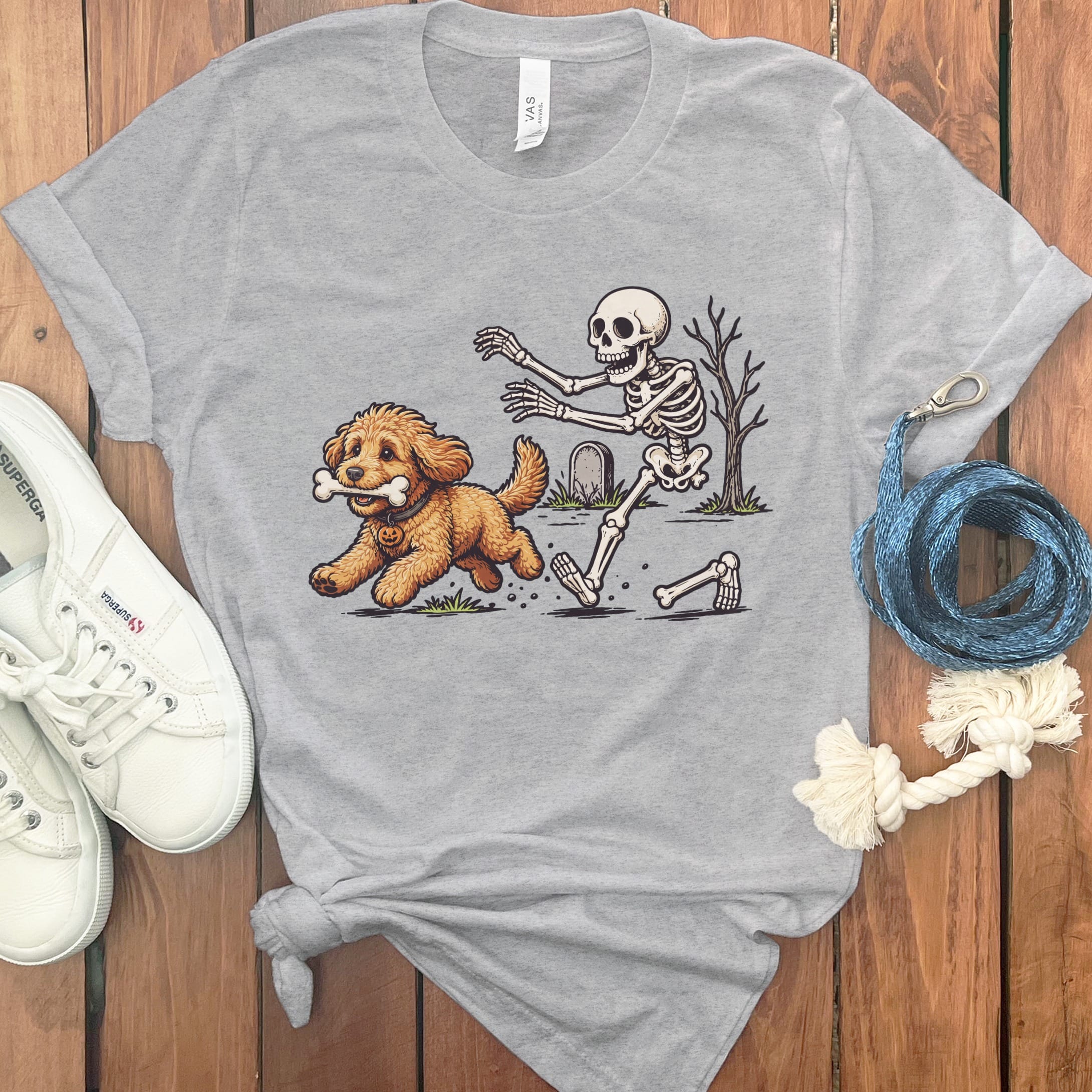 Gold Goldendoodle Bone Thief T-Shirt in Athletic Heather / S by Puppy Jo