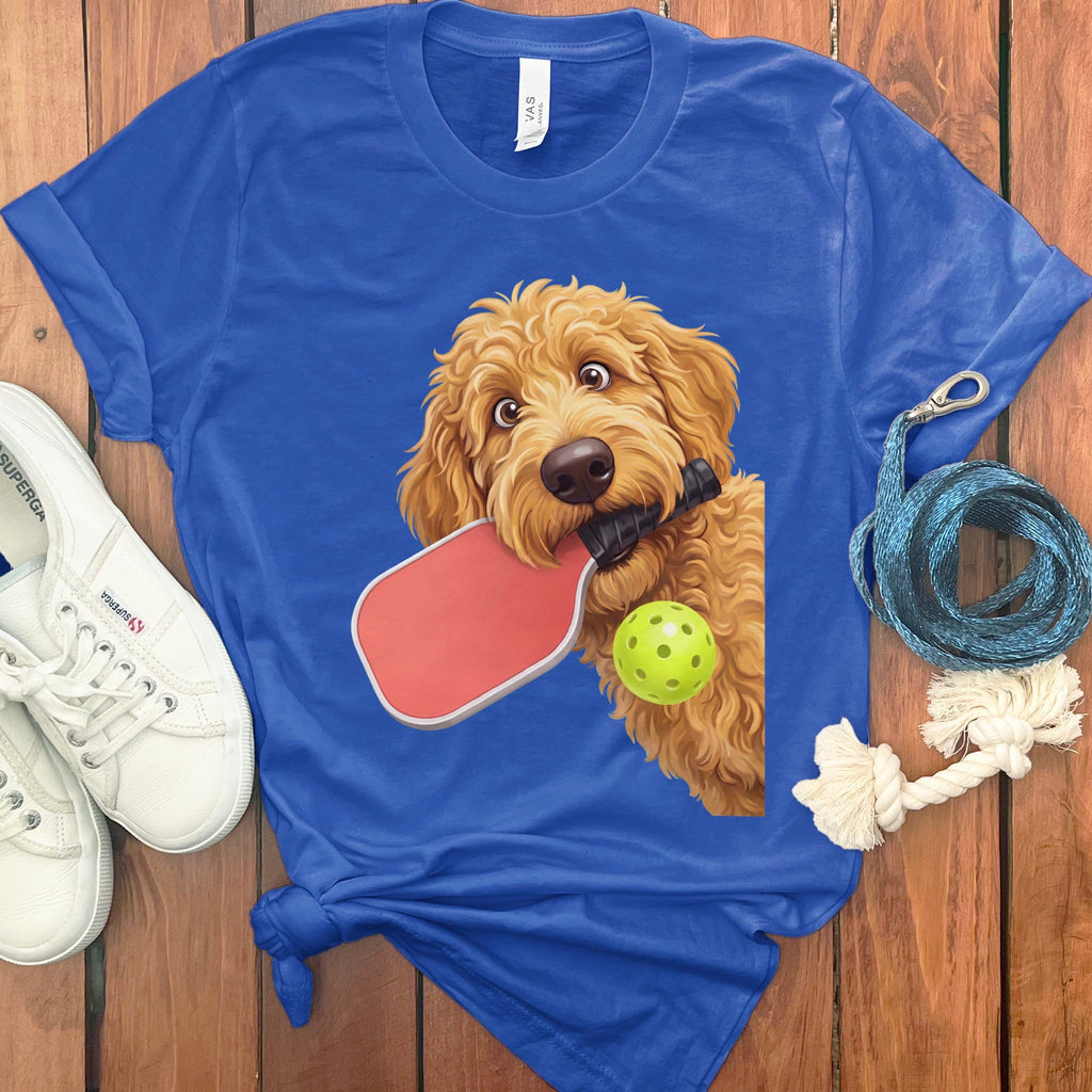 Golden Goldendoodle Pickleball T-Shirt in True Royal / S by Puppy Jo