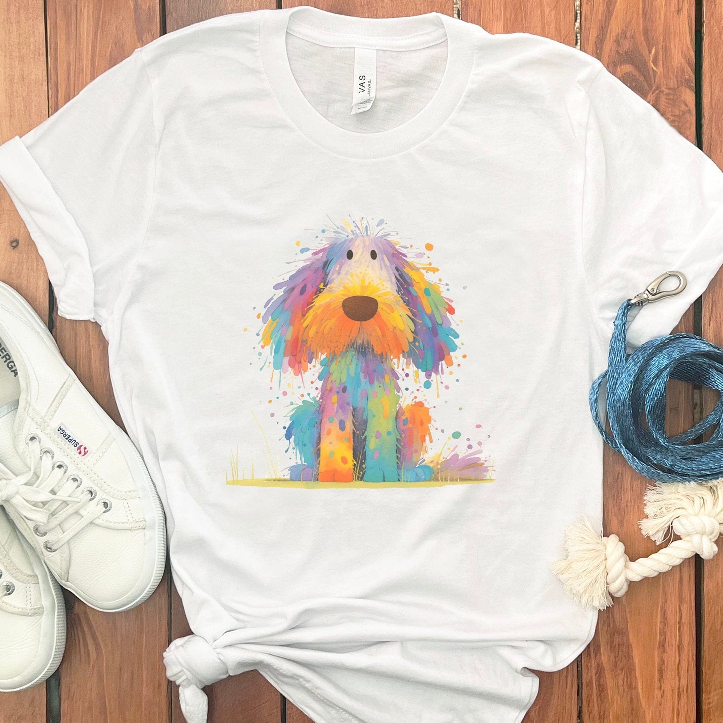 Colorful Dog Print Design on White T-shirt product