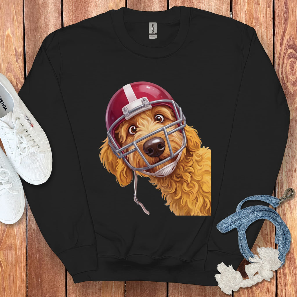 Golden Goldendoodle Football Helmet Sweatshirt in Black / S by Puppy Jo