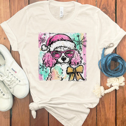 Colorful Poodle with Santa Hat Design T-Shirt product