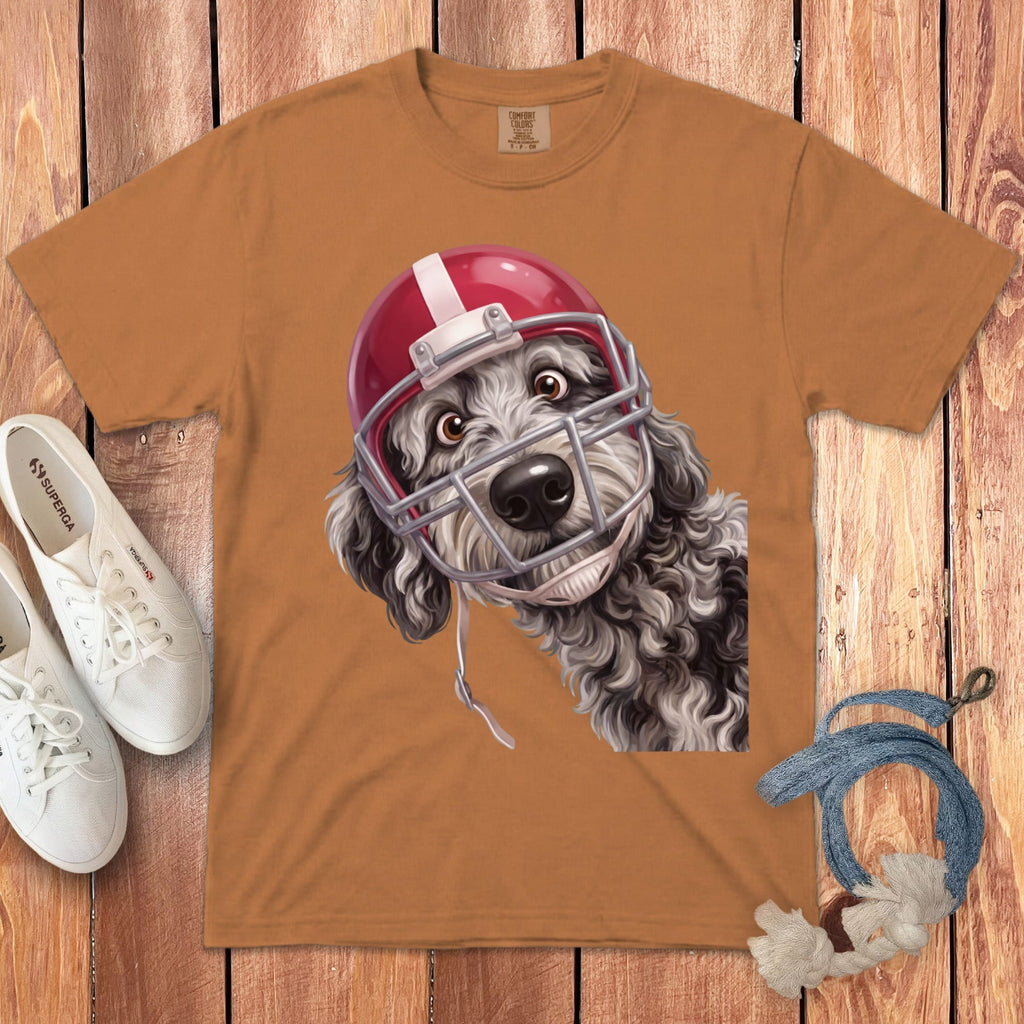 Merle Goldendoodle Football Helmet Signature T-Shirt in Yam / S by Puppy Jo