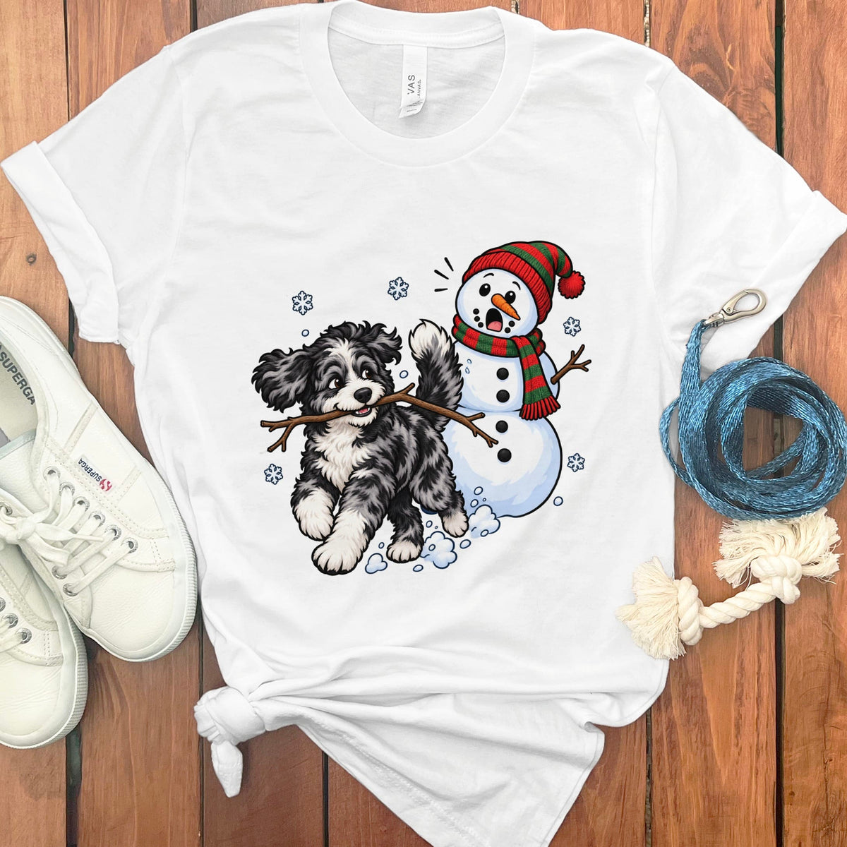 Merle Goldendoodle Snowman T-Shirt in White / S by Puppy Jo