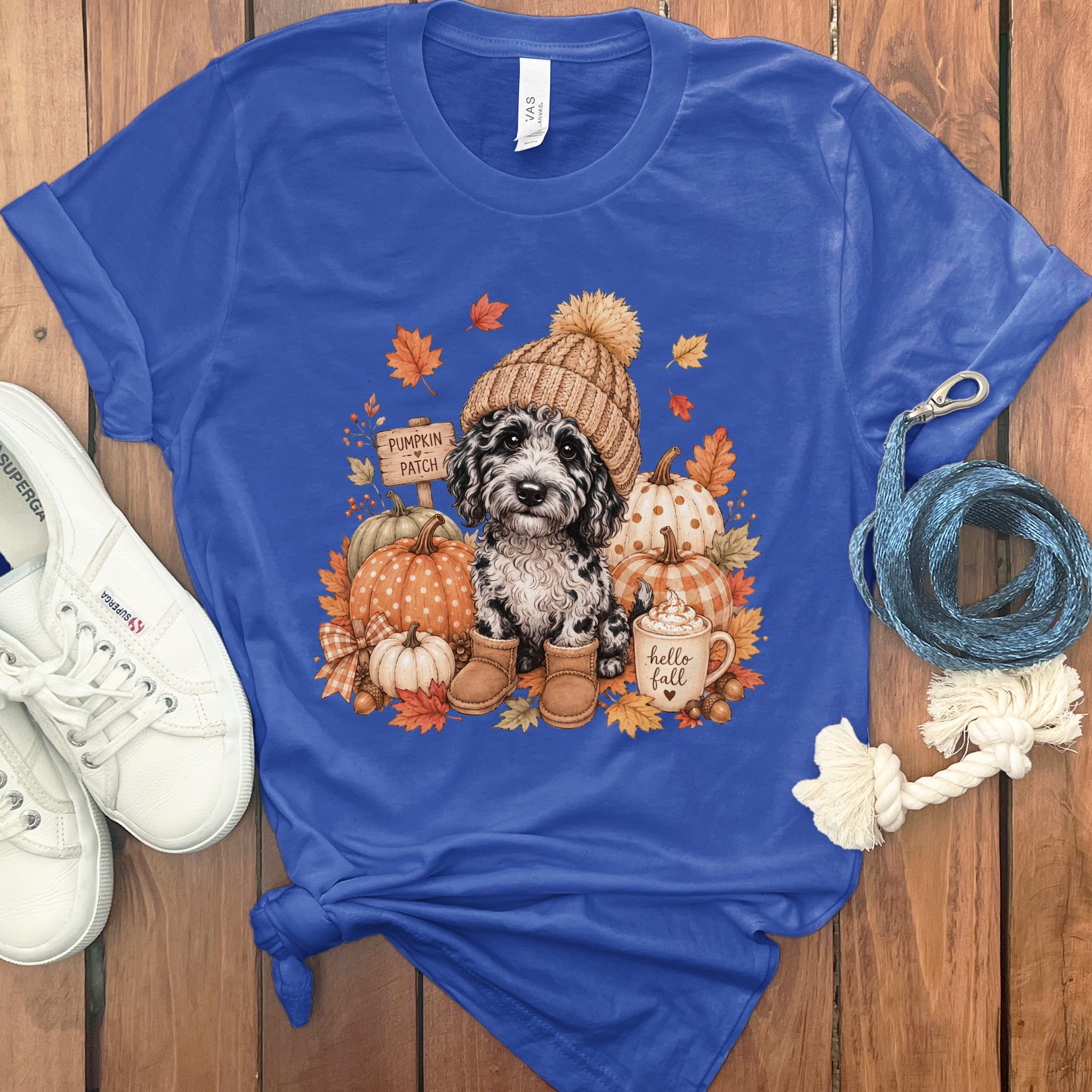 Merle Goldendoodle Pumpkin Patch T-Shirt in True Royal / S by Puppy Jo