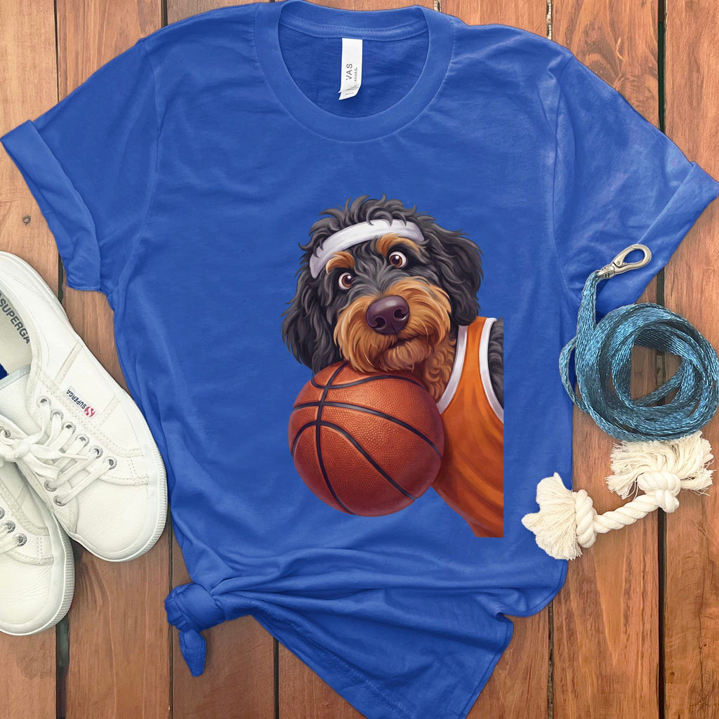 Phantom Goldendoodle Basketball Player T-Shirt in True Royal / S by Puppy Jo