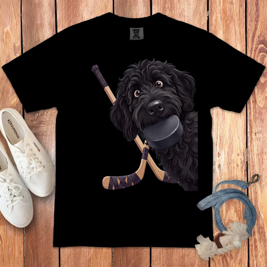 Black Goldendoodle Hockey Signature T-Shirt in Black / S by Puppy Jo