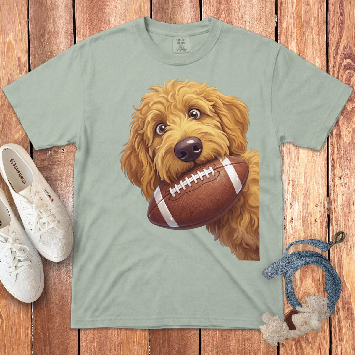 Apricot Goldendoodle Football Signature T-Shirt in Bay / S by Puppy Jo
