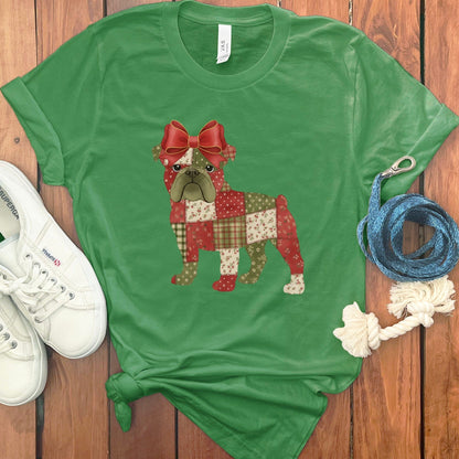 Bulldog with Red Bow Patchwork Graphic T-Shirt product