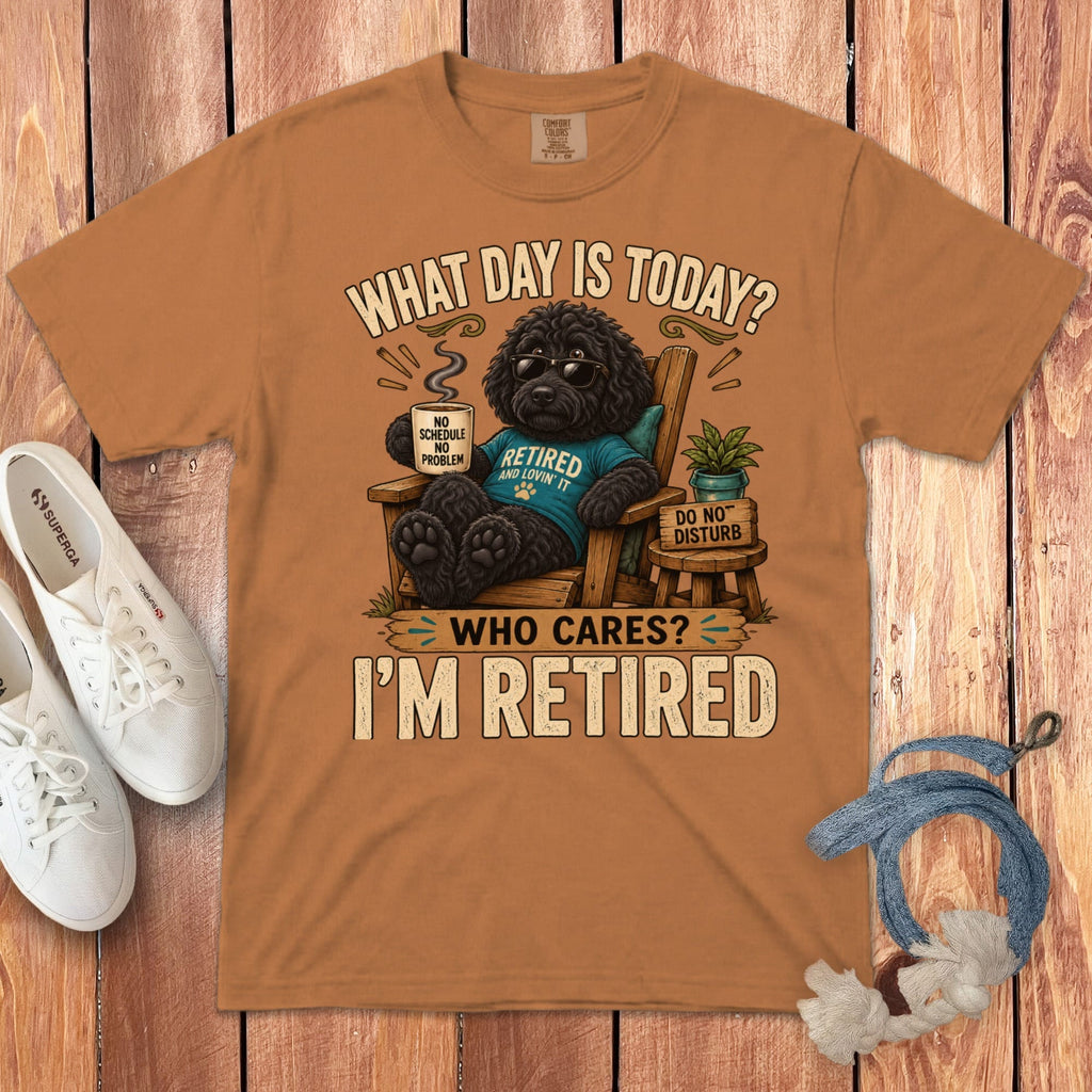 I'm Retired Black Goldendoodle Signature T-Shirt in Yam / S by Puppy Jo