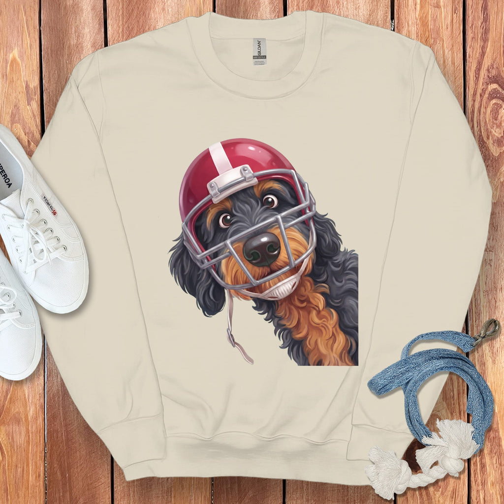 Phantom Goldendoodle Football Helmet Sweatshirt in Sand / S by Puppy Jo