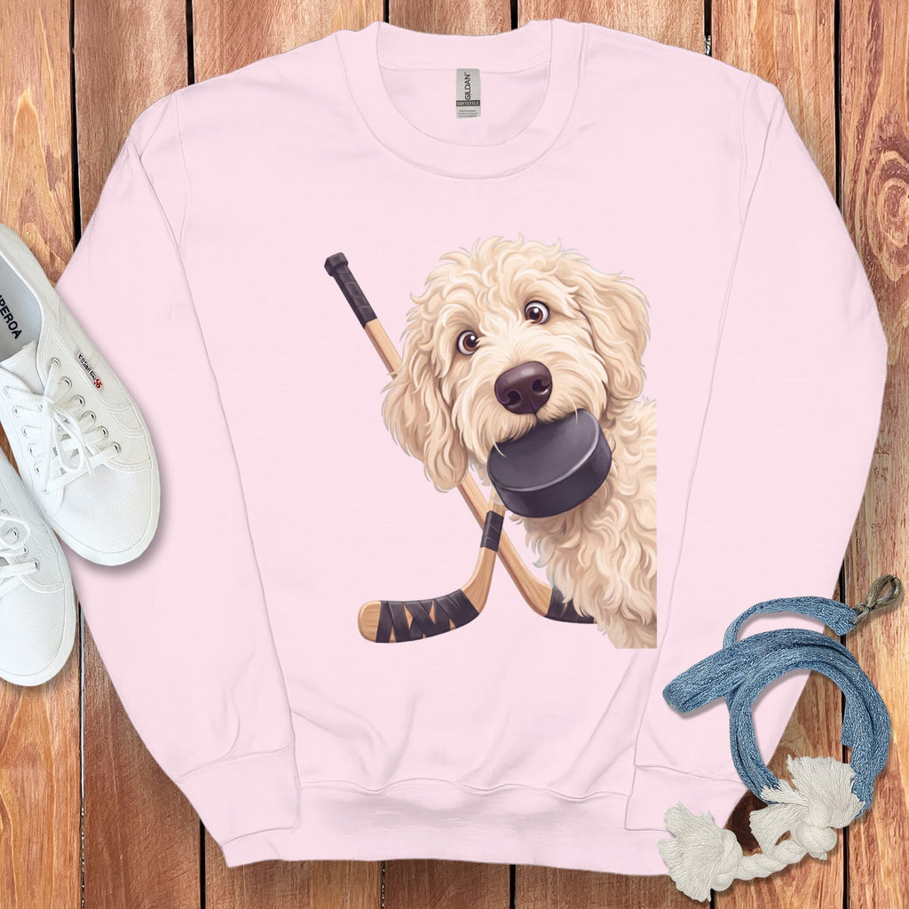 Cream Goldendoodle Hockey Sweatshirt in Light Pink / S by Puppy Jo