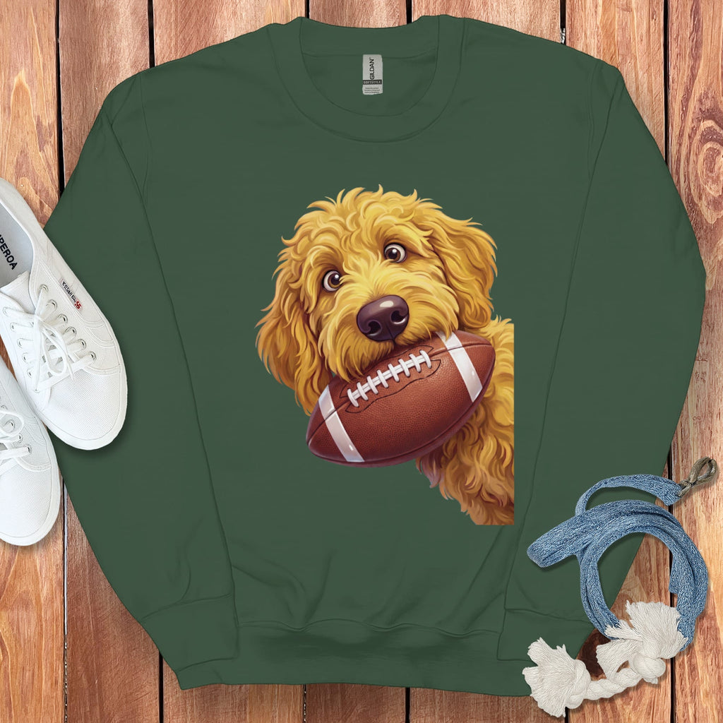Golden Goldendoodle Football Sweatshirt in Forest Green / S by Puppy Jo