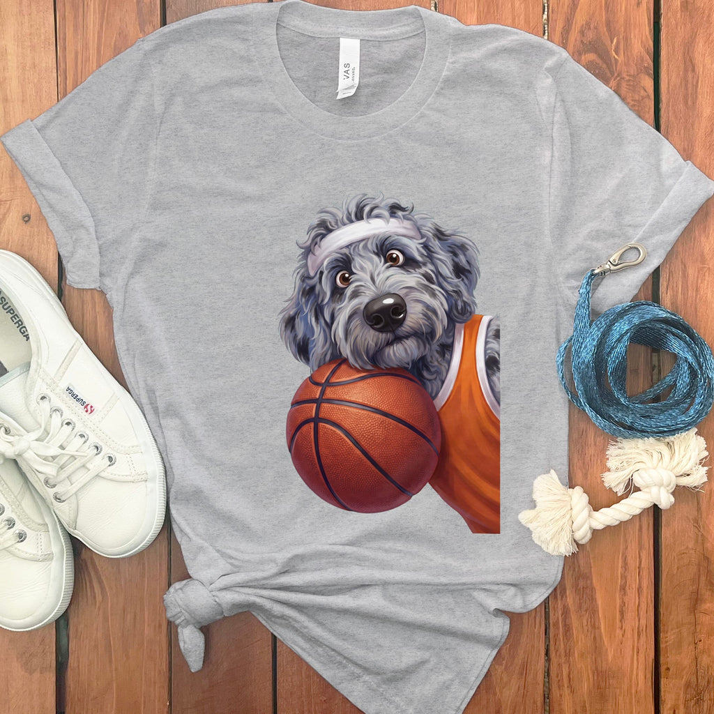 Merle Goldendoodle Basketball Player T-Shirt in Athletic Heather / S by Puppy Jo