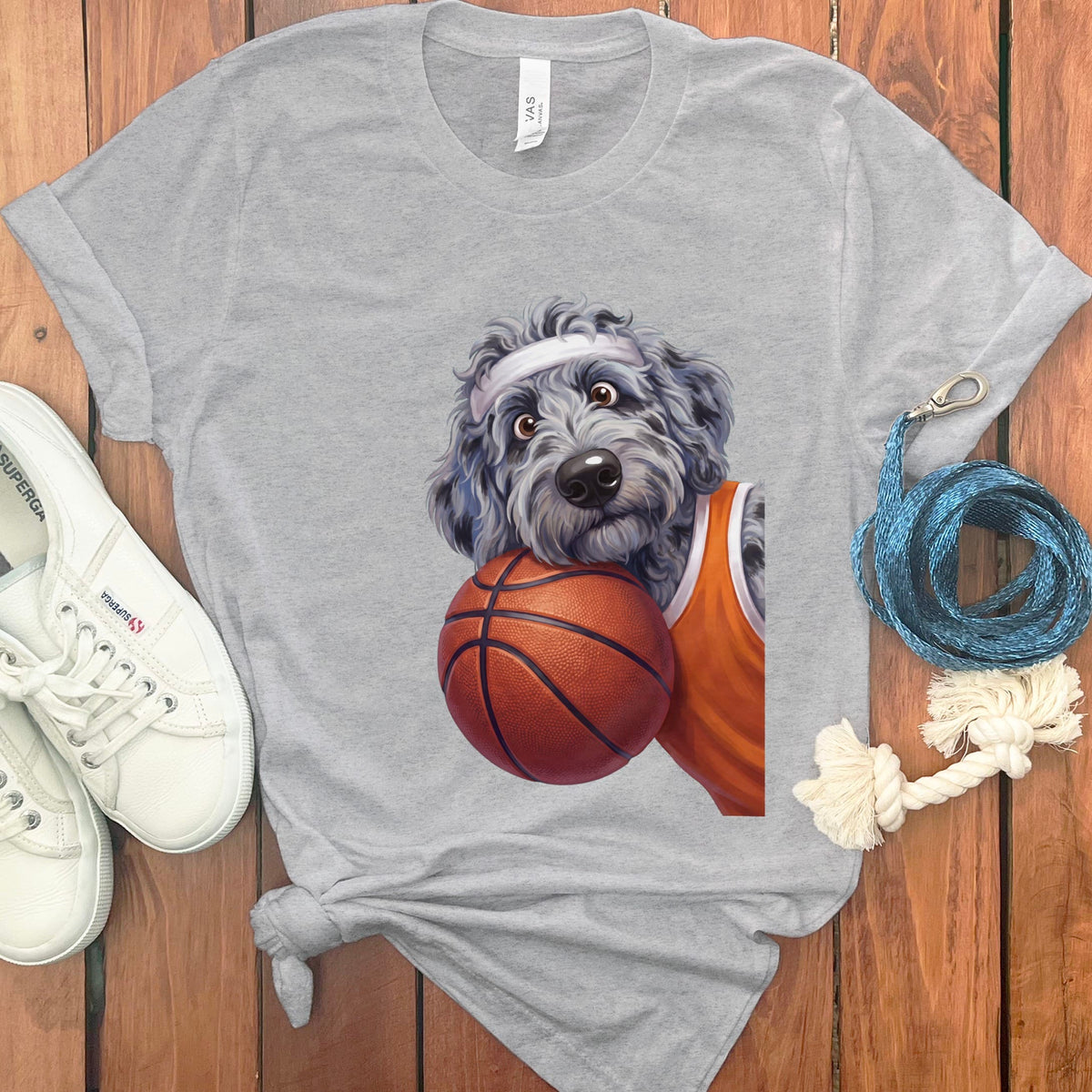 Merle Goldendoodle Basketball Player T-Shirt in Athletic Heather / S by Puppy Jo