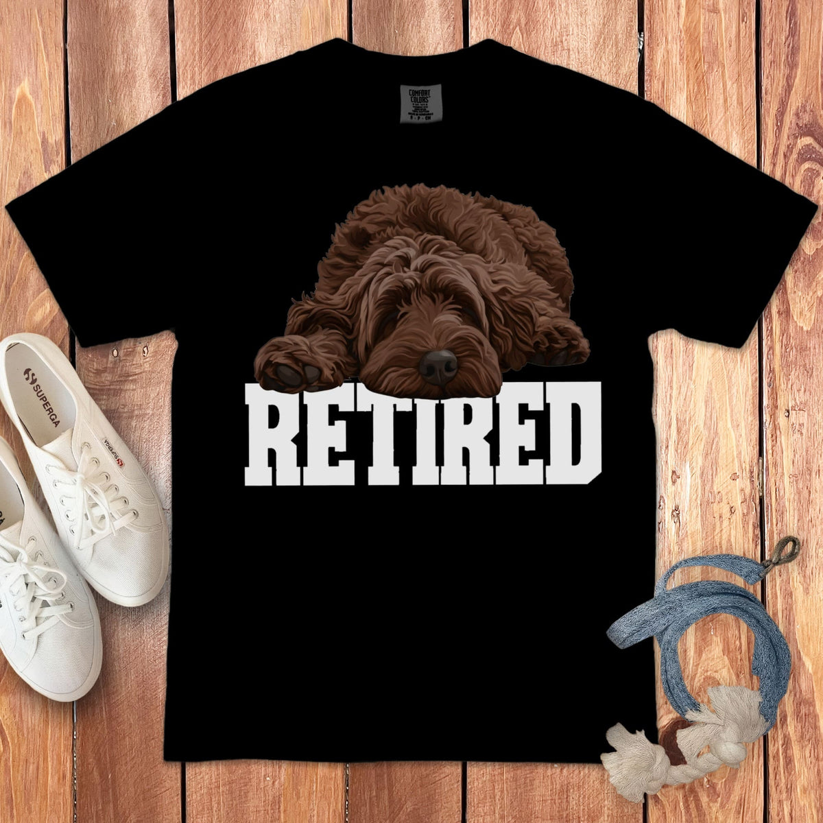 Retired Sleeping Chocolate Goldendoodle Signature T-Shirt in Black / S by Puppy Jo