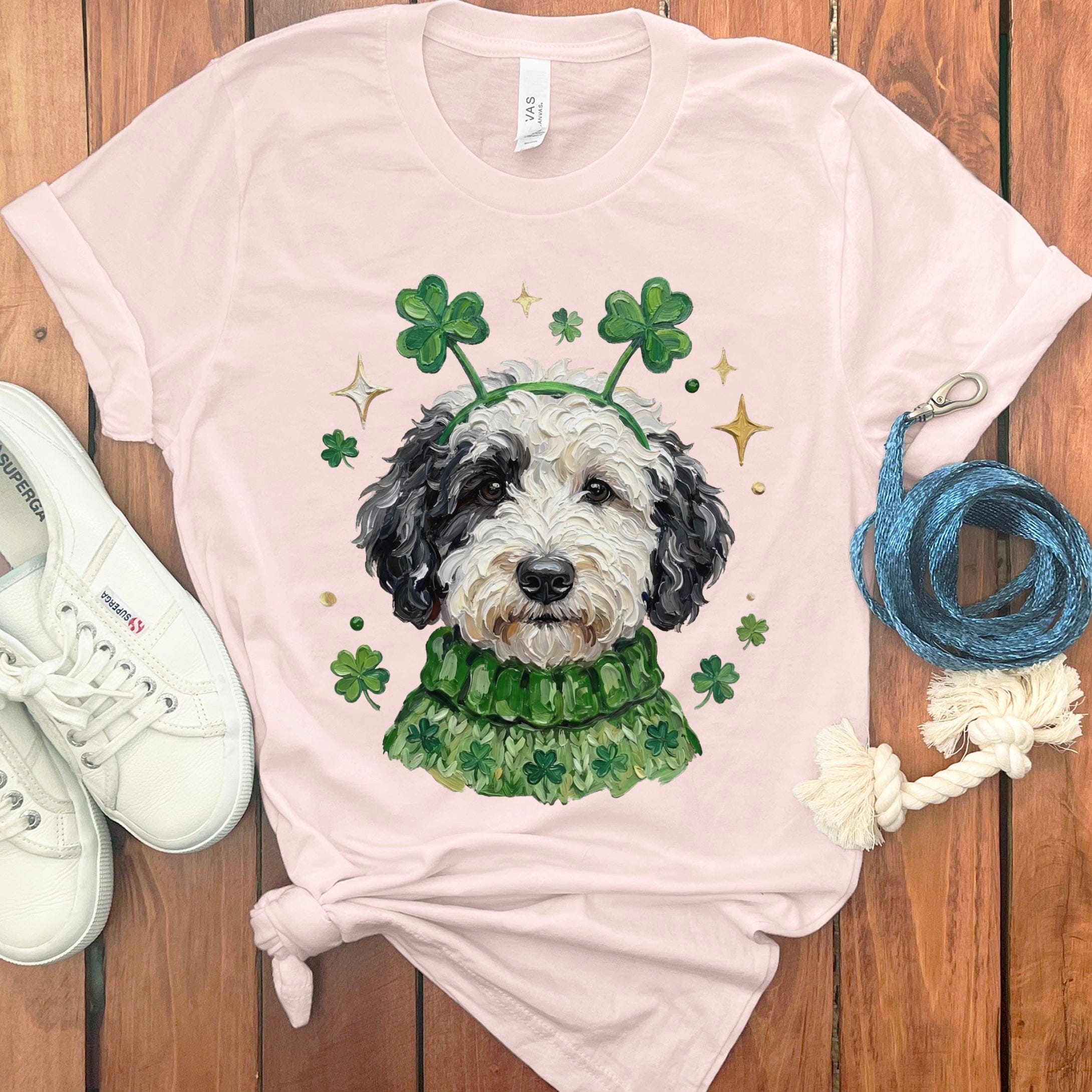 Cute Dog with Shamrock Accessories Graphic T-Shirt