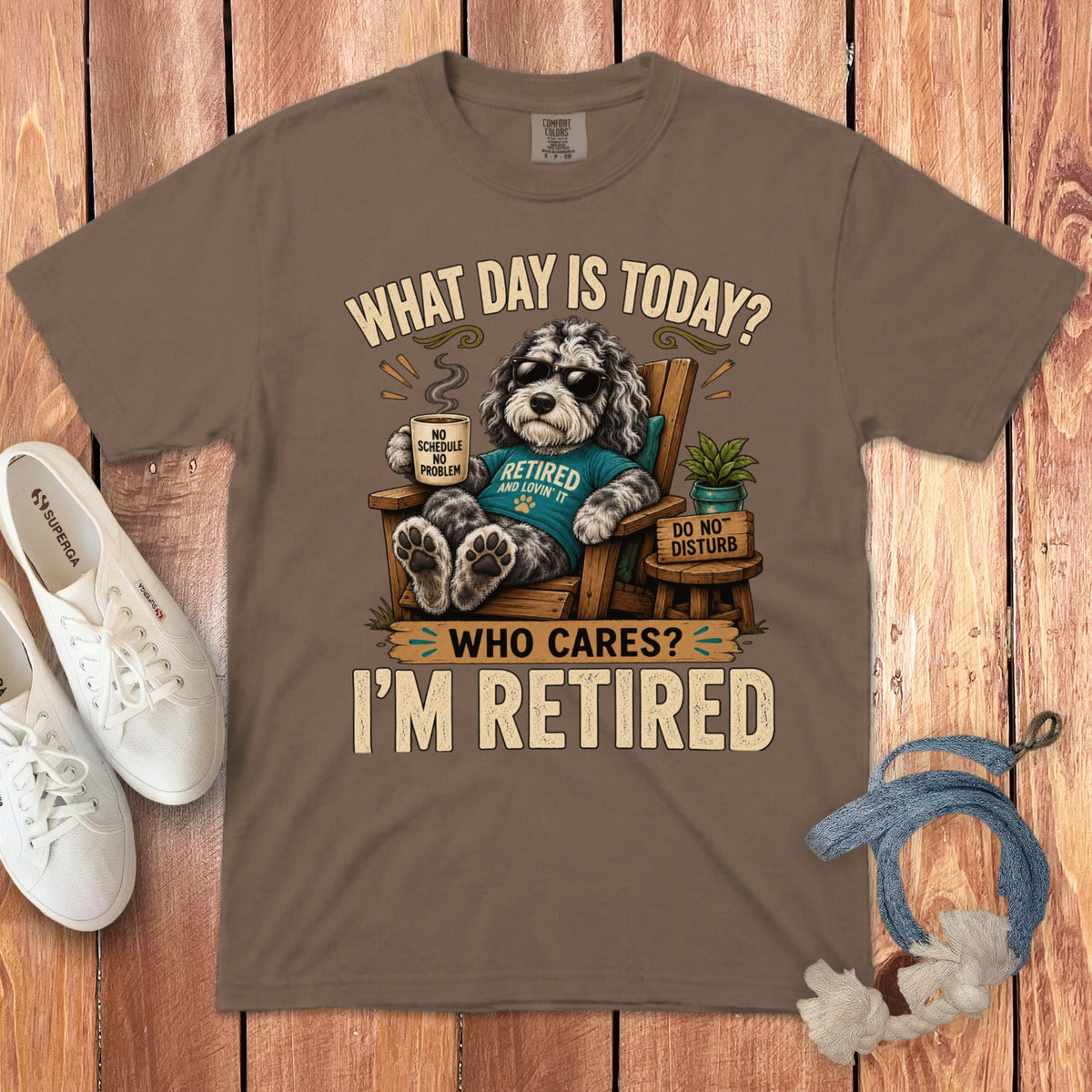 I'm Retired Merle Goldendoodle Signature T-Shirt in Espresso / S by Puppy Jo