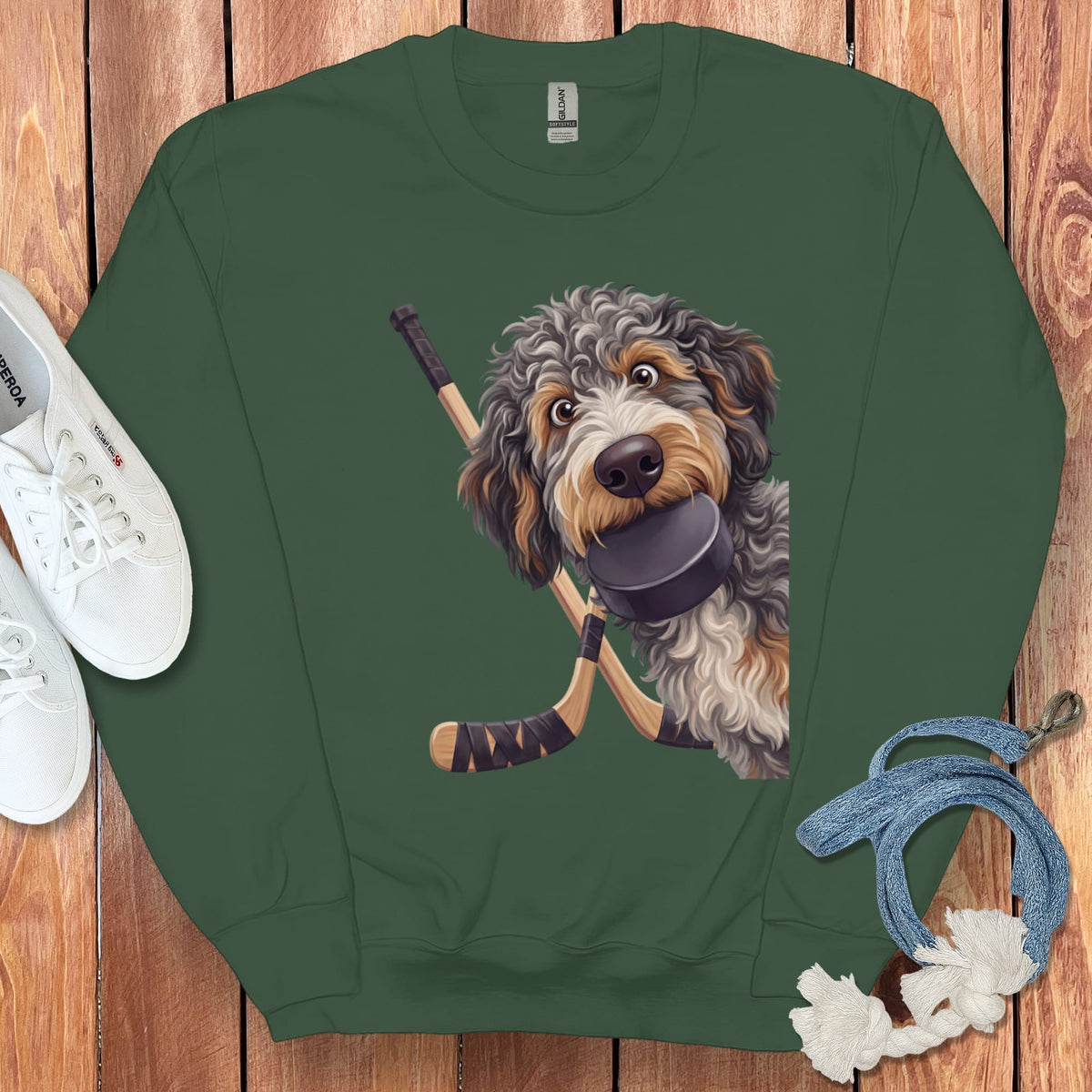 Aussiedoodle Hockey Sweatshirt in Forest Green / S by Puppy Jo