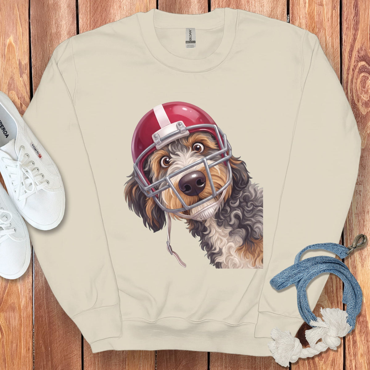Aussiedoodle Football Helmet Sweatshirt in Sand / S by Puppy Jo