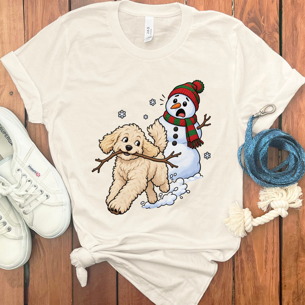 Cream Goldendoodle Snowman T-Shirt in Natural / S by Puppy Jo