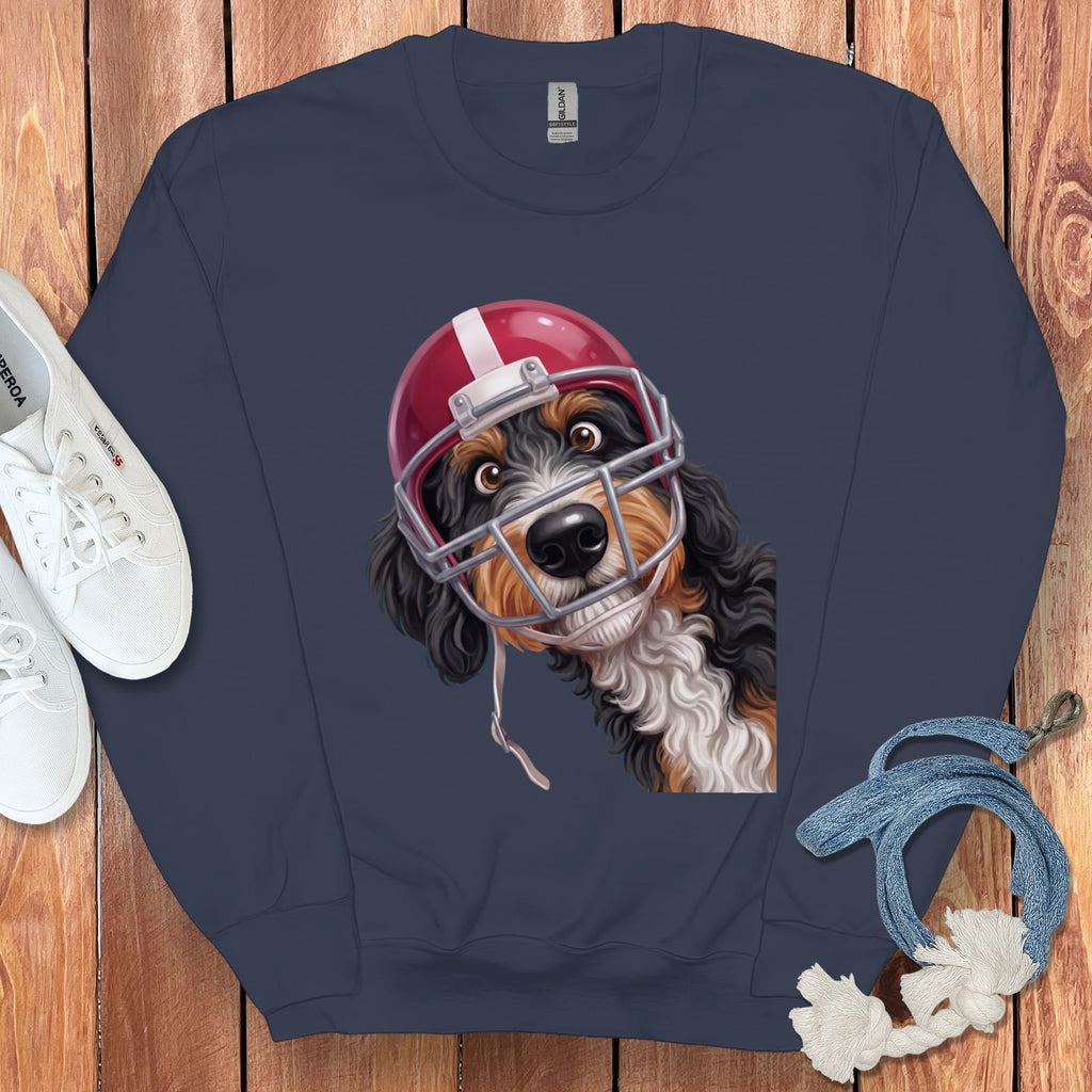 Bernedoodle Football Helmet Sweatshirt in Navy / S by Puppy Jo