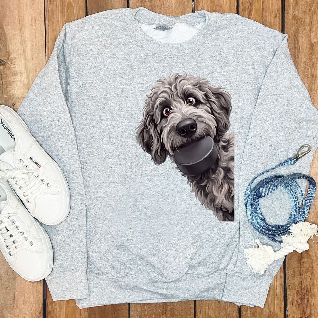 Merle Goldendoodle Hockey Puck Sweatshirt in Sport Grey / S by Puppy Jo