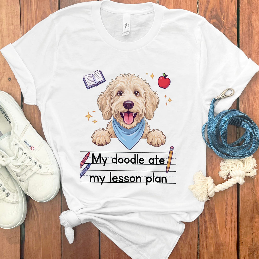 Cream Goldendoodle Ate Lesson T-Shirt in White / S by Puppy Jo