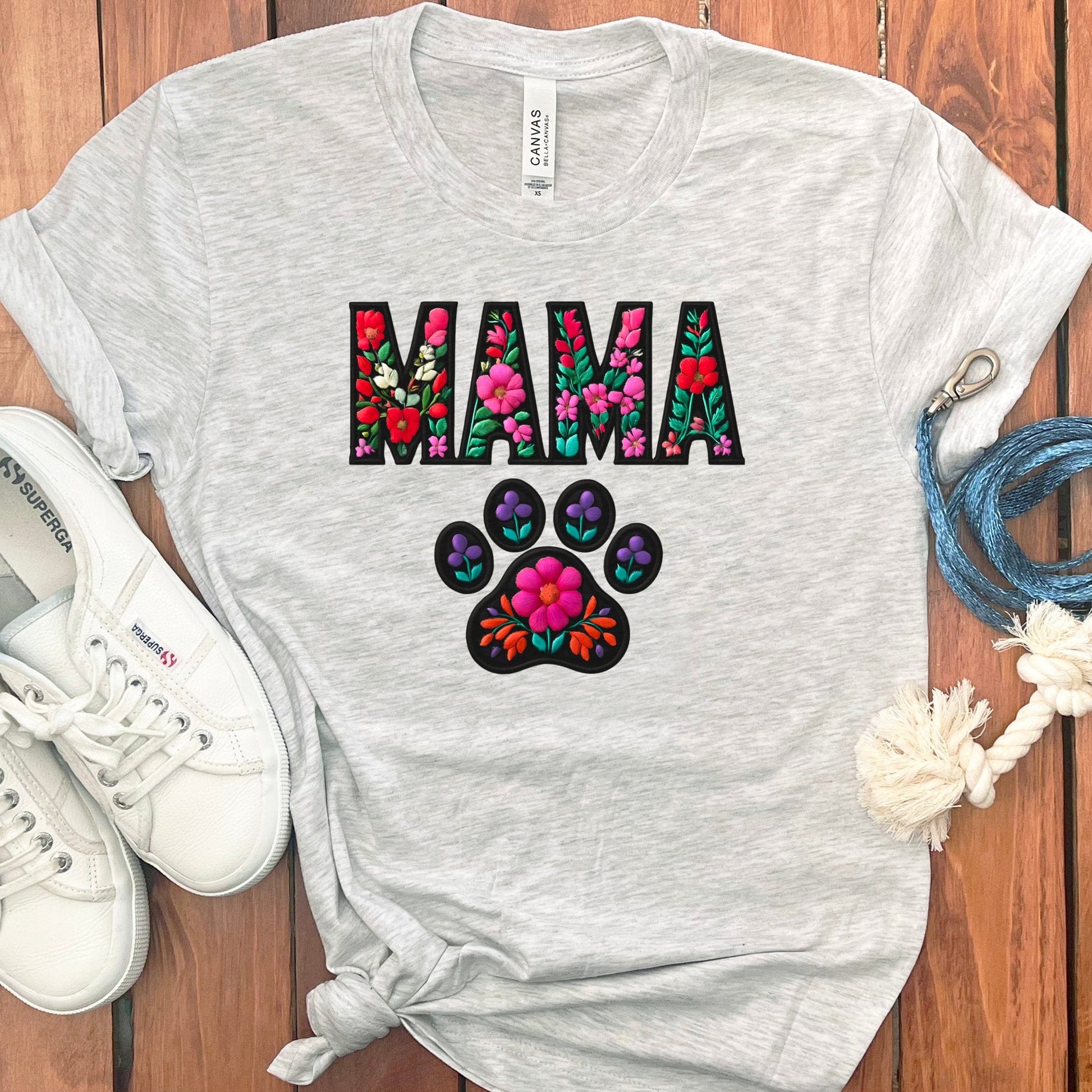 Floral Mama Paw Print Design Grey Graphic Tee Shirt Product