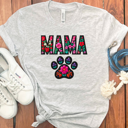 Floral Mama Paw Print Design Grey Graphic Tee Shirt Product