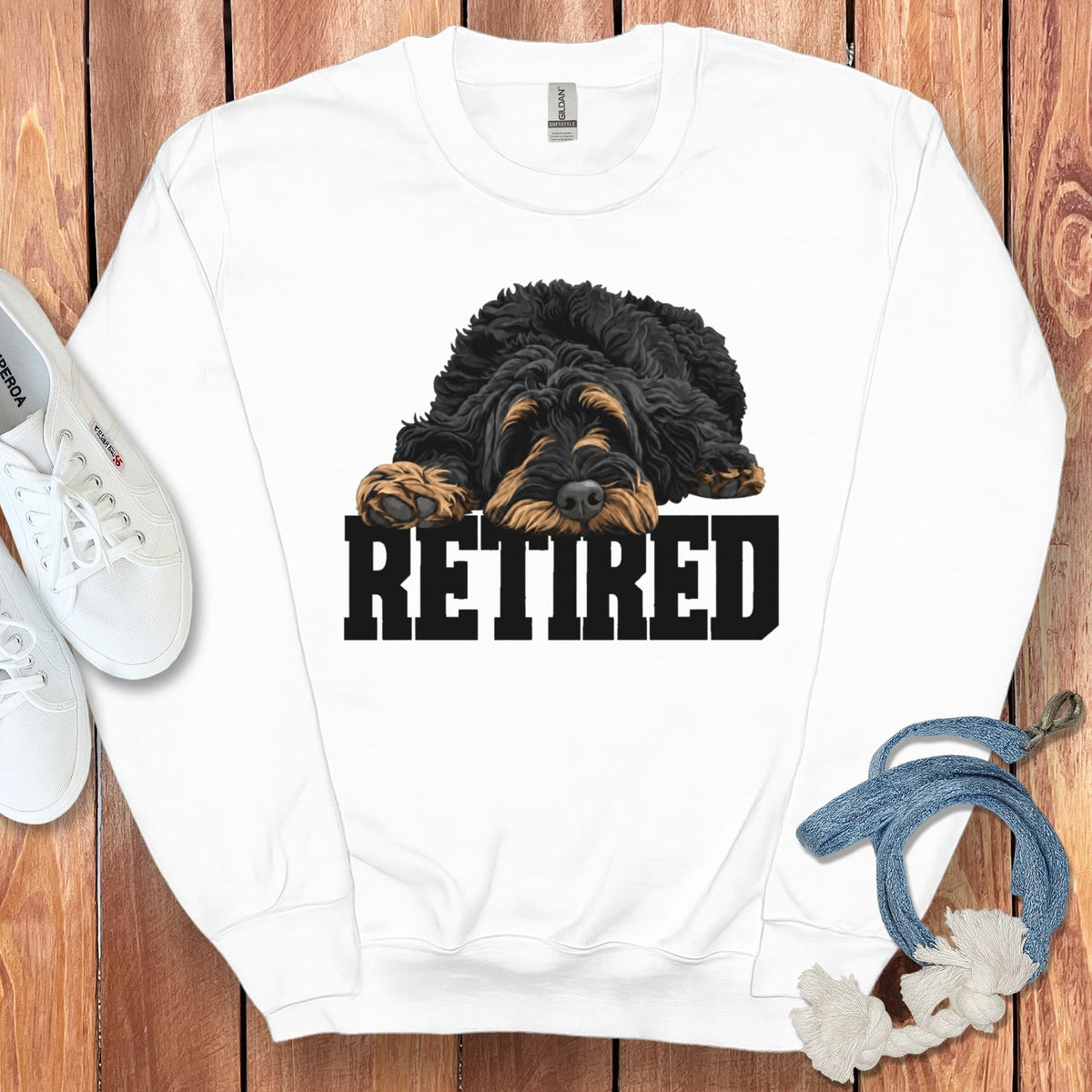 Retired Sleeping Phantom Goldendoodle Sweatshirt in White / S by Puppy Jo