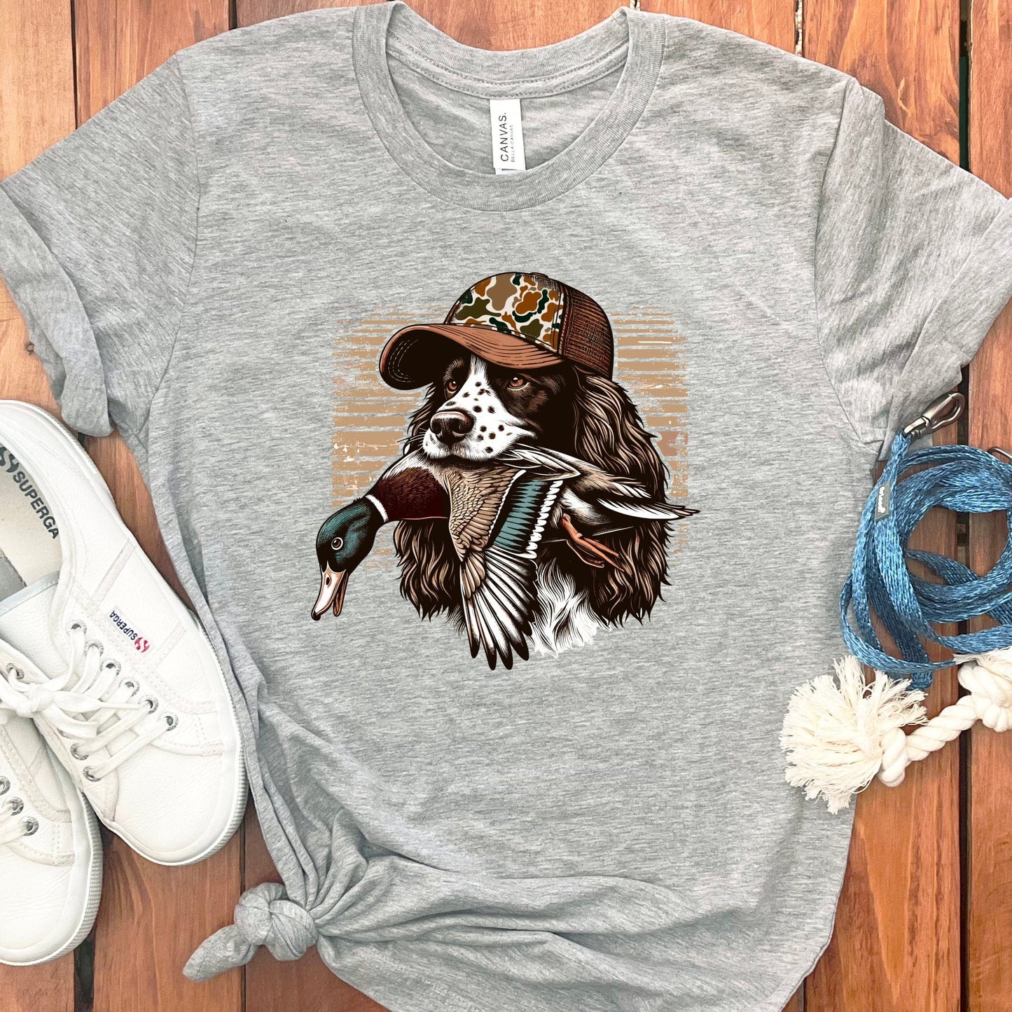 Camouflage Hat Hunting Dog with Duck Grey Shirt product type