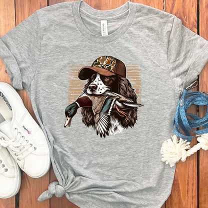 Camouflage Hat Hunting Dog with Duck Grey Shirt product type