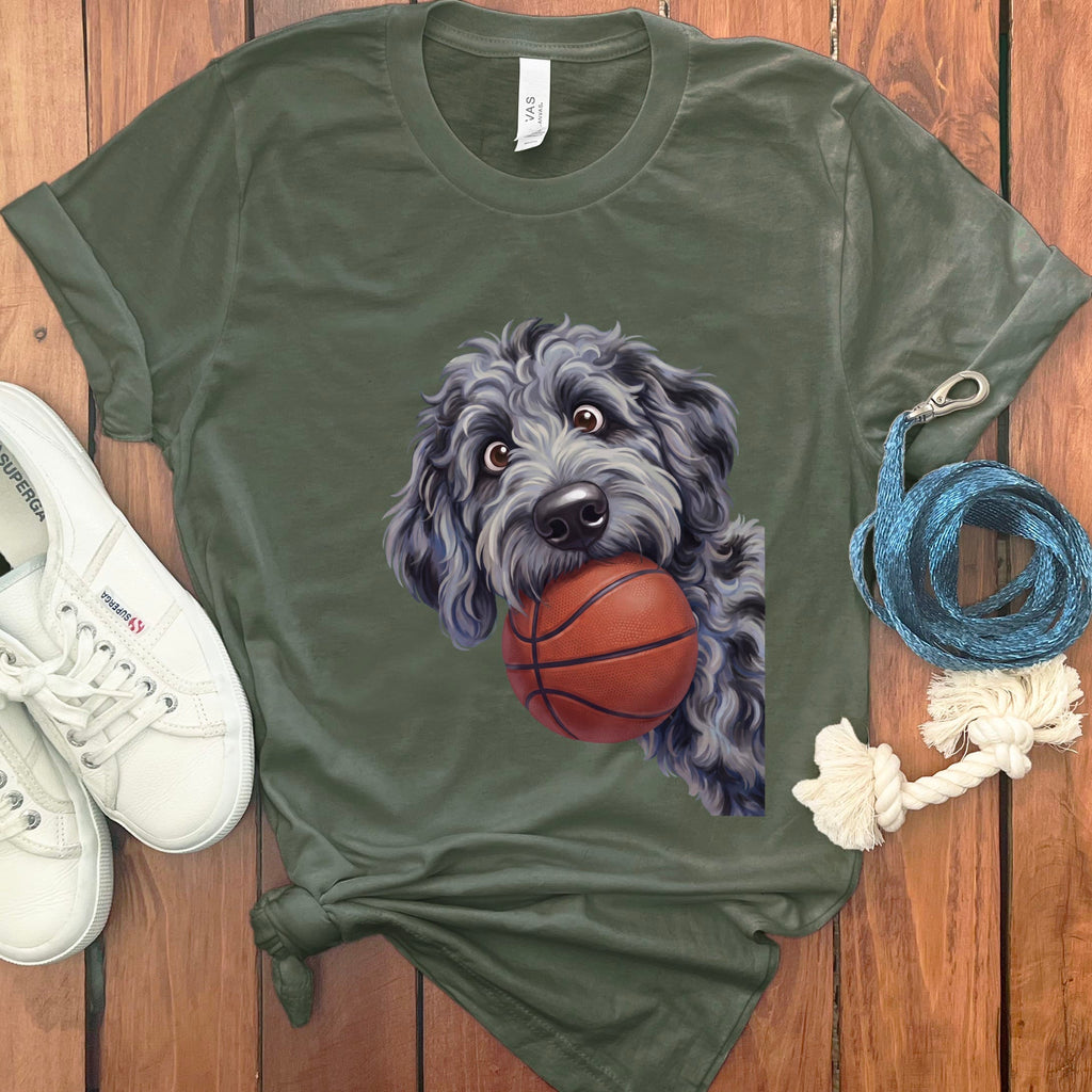 Merle Goldendoodle Basketball T-Shirt in Military Green / S by Puppy Jo