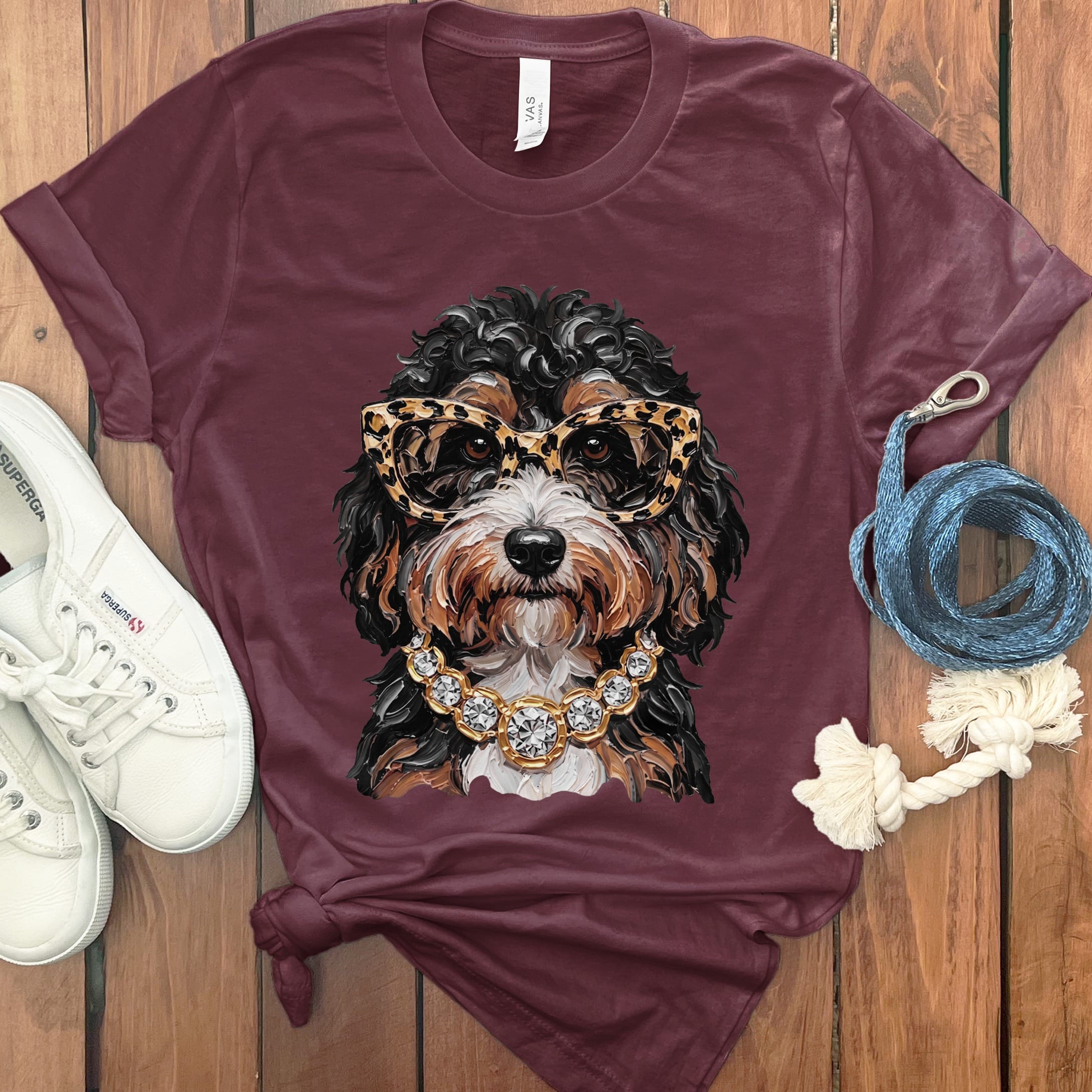 Bernedoodle Glam T-Shirt in Maroon / S by Puppy Jo