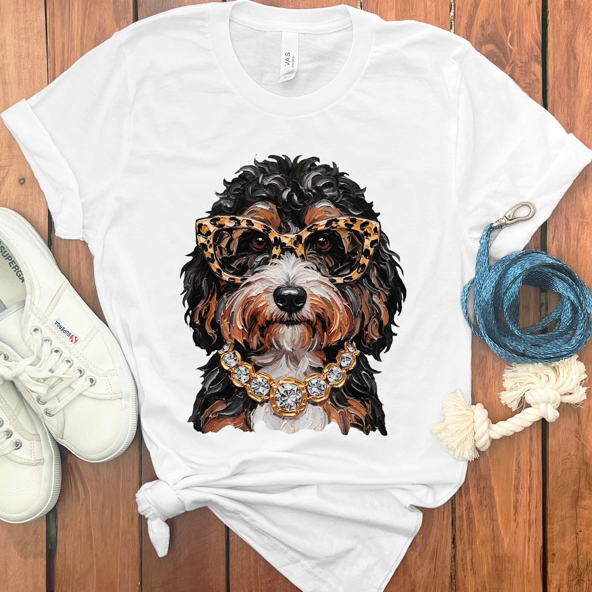 Bernedoodle Glam T-Shirt in White / S by Puppy Jo