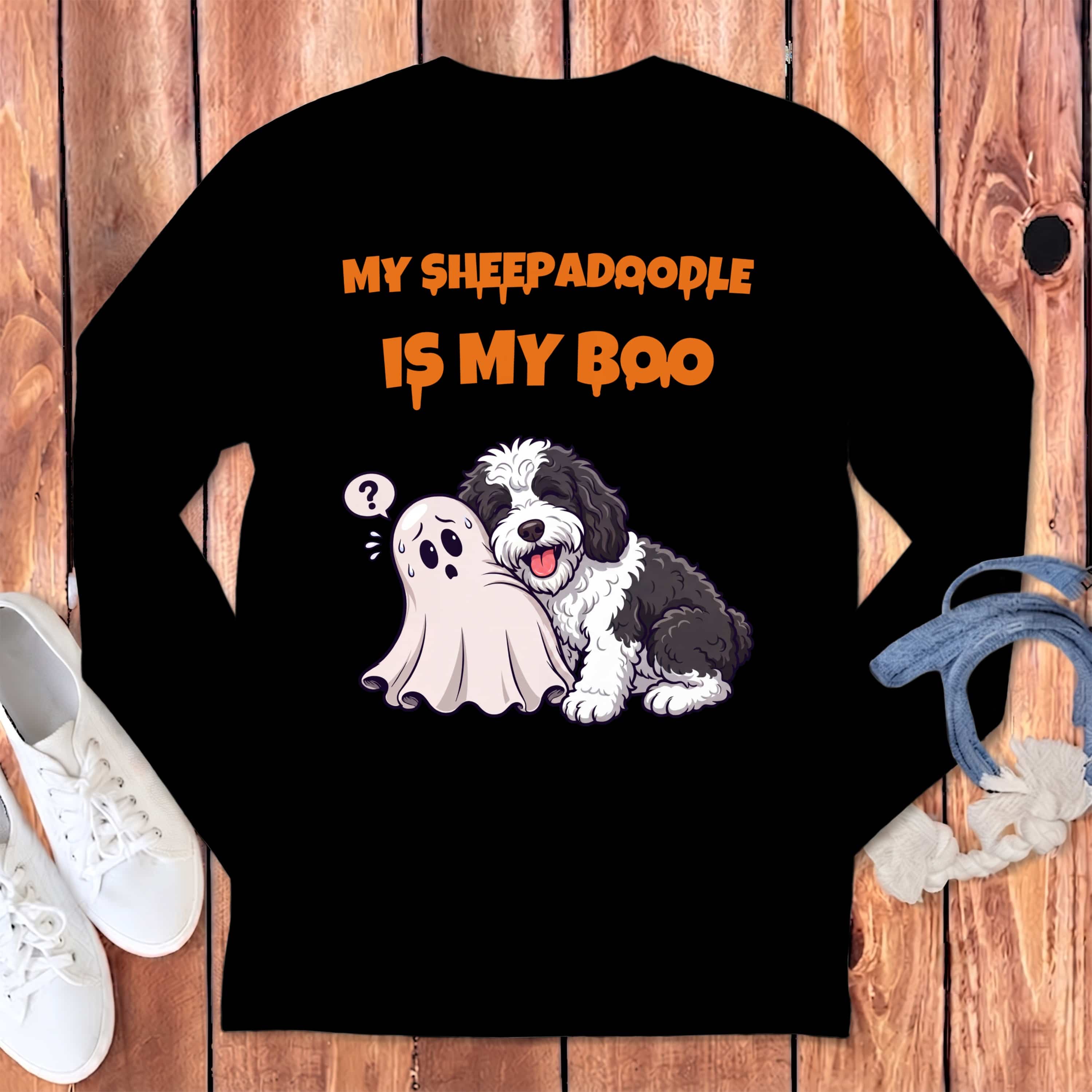 Sheepadoodle My Boo Long Sleeve T-Shirt in Black / S by Puppy Jo