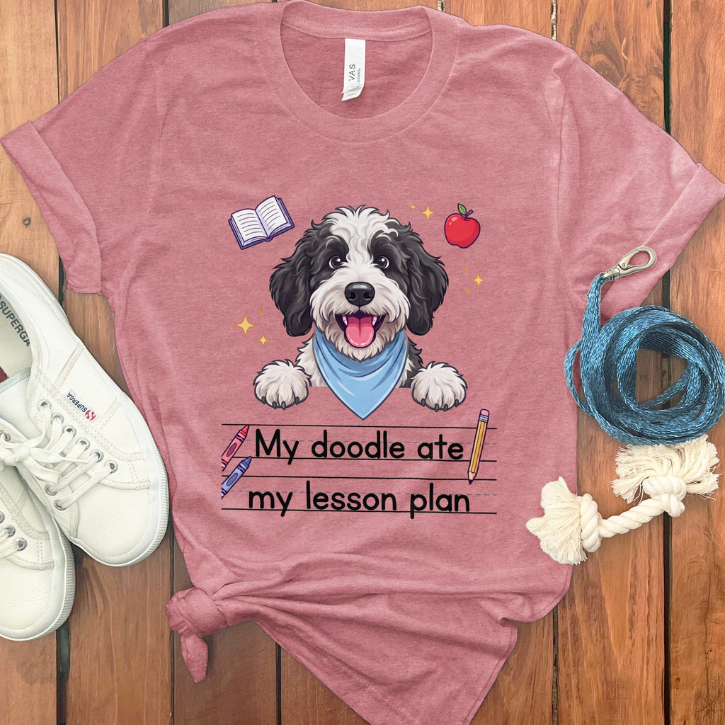 Sheepadoodle Ate Lesson T-Shirt in Heather Mauve / S by Puppy Jo
