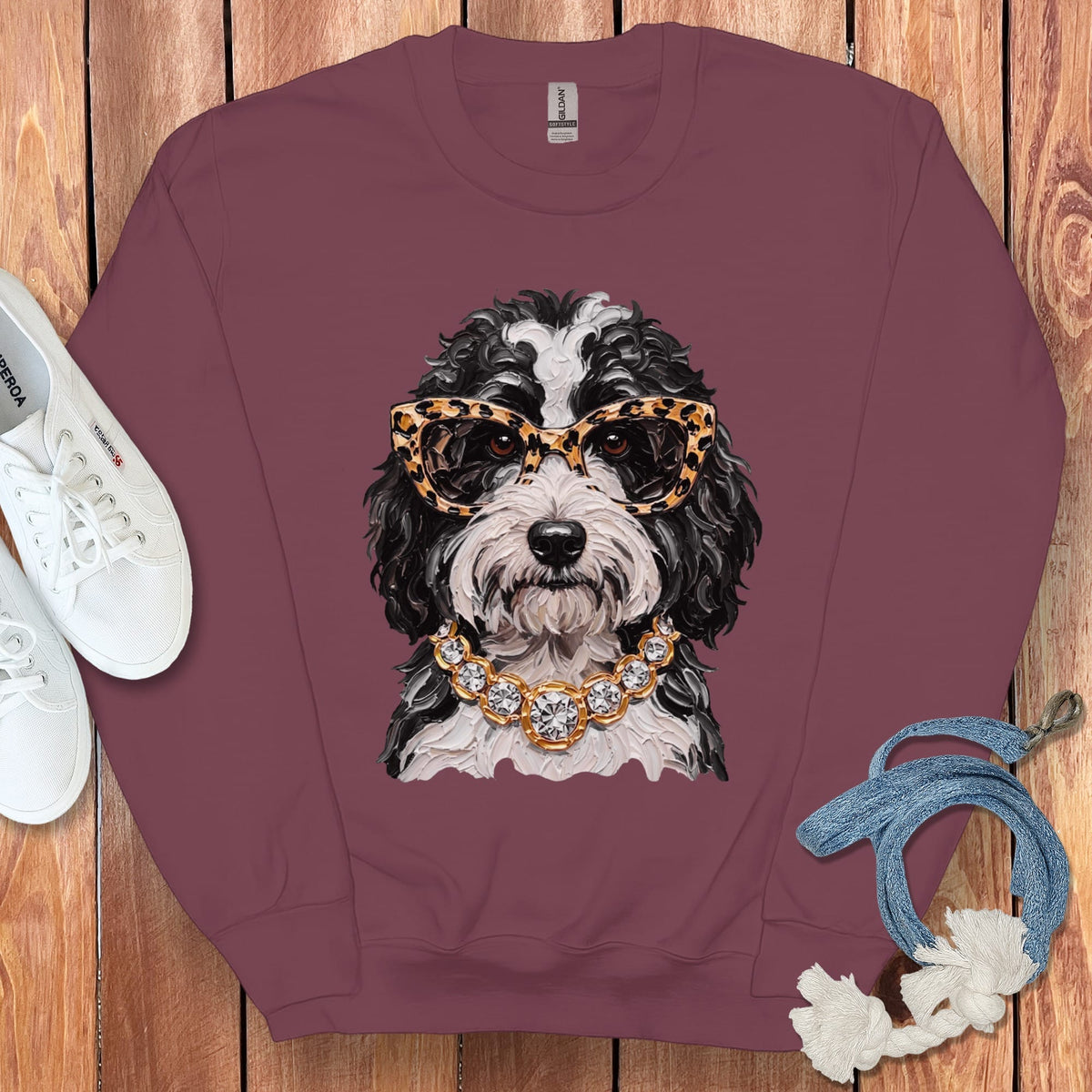 Sheepadoodle Glam Sweatshirt in Maroon / S by Puppy Jo