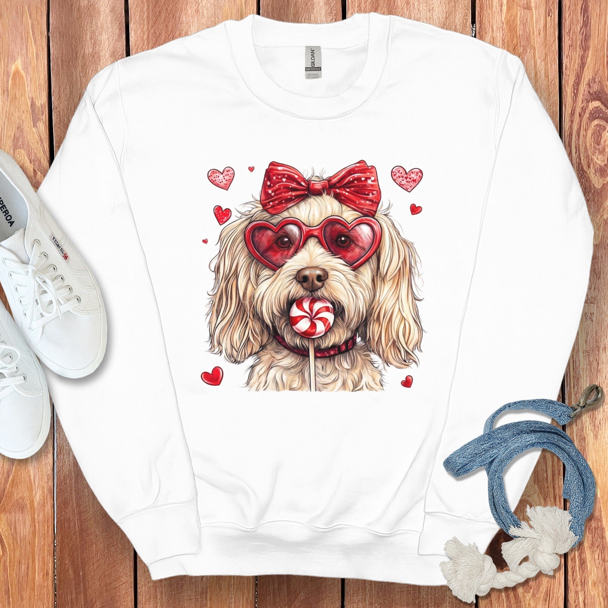 Cute Valentine's Day Dog with Hearts and Bow Sweatshirt