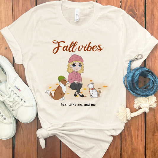 PERSONALIZED FALL VIBES DOG CAT MOM T-SHIRT