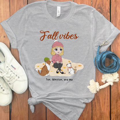 PERSONALIZED FALL VIBES DOG CAT MOM T-SHIRT