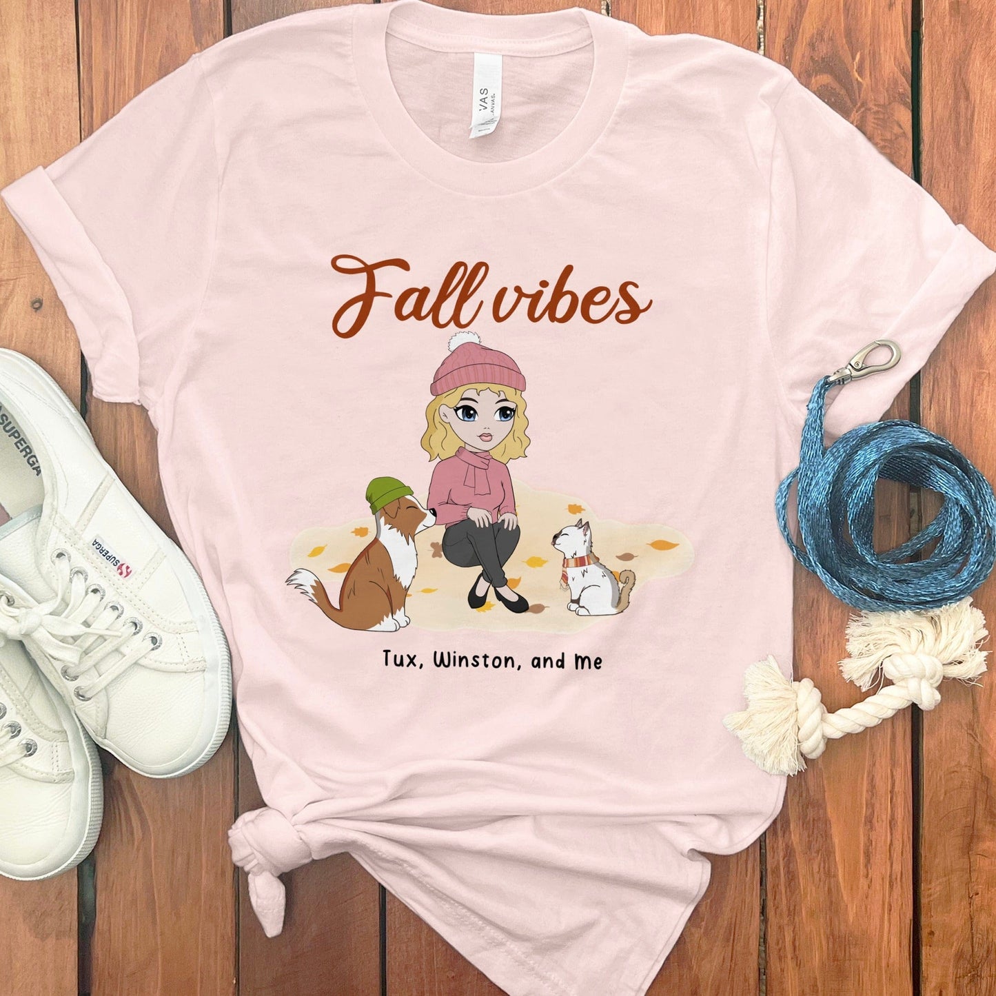 PERSONALIZED FALL VIBES DOG CAT MOM T-SHIRT