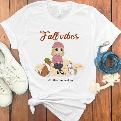 PERSONALIZED FALL VIBES DOG CAT MOM T-SHIRT