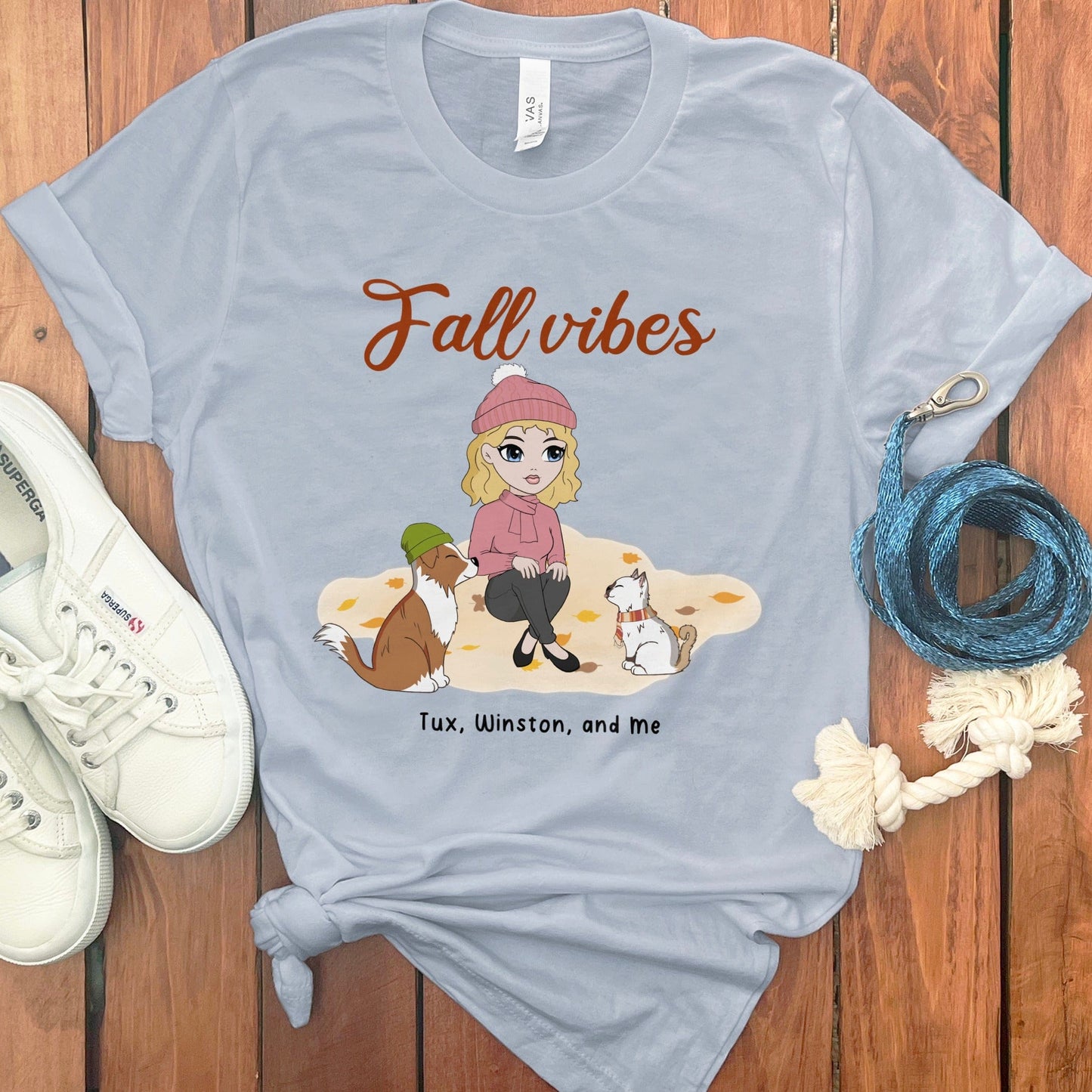 PERSONALIZED FALL VIBES DOG CAT MOM T-SHIRT