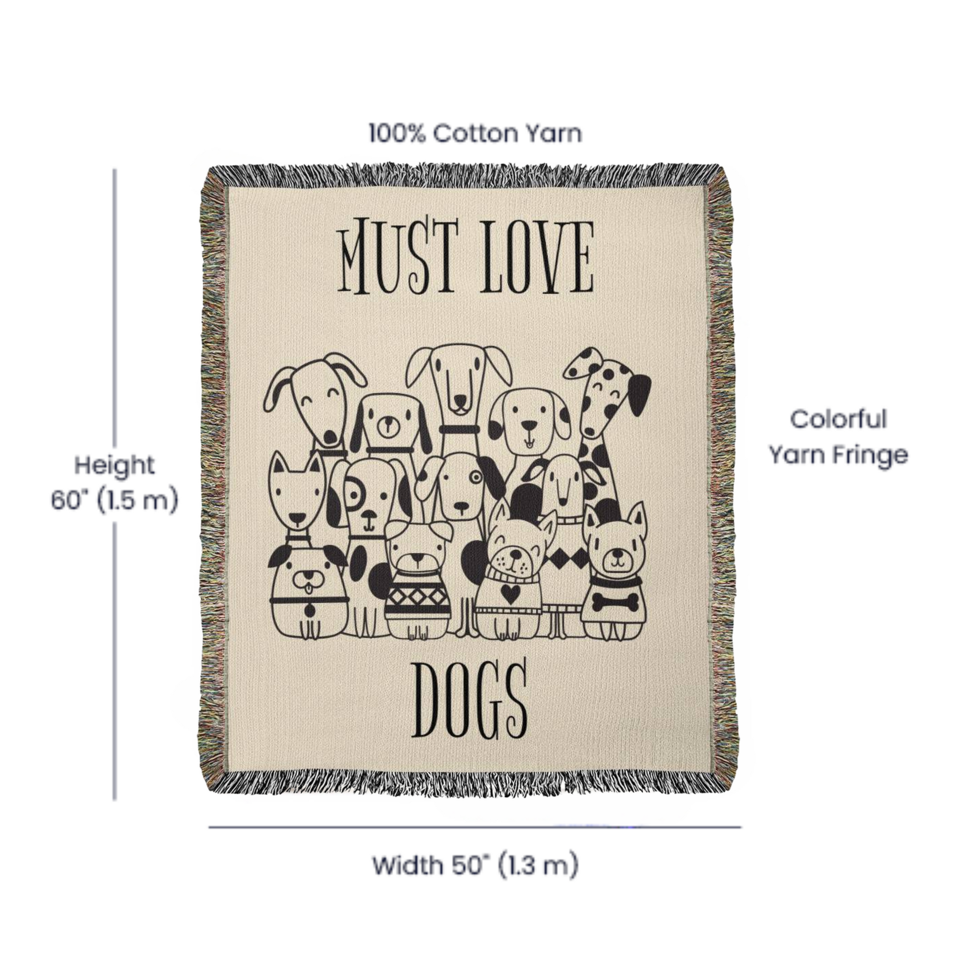 Heirloom Woven Must Love Dogs Blanket, Gift for Dog Lover, Dog Mom Gift - PuppyJo Blanket
